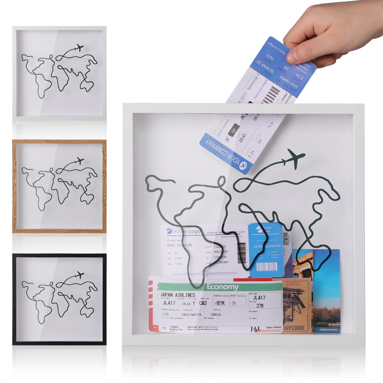 Travel Adventure Archive Shadow Box For Memories,8&12Inch Concert Travel Ticket Stub Memory Top Loading Shadow Keepsake Box With Slot On Top,life In a Shadow Box Travel Gift Frame (White, 8x8)